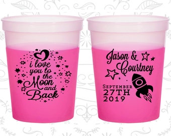 Love you to the moon and back, Promotional Mood Cups, Spaceship, Moon Wedding, Magenta Mood Cups (267)