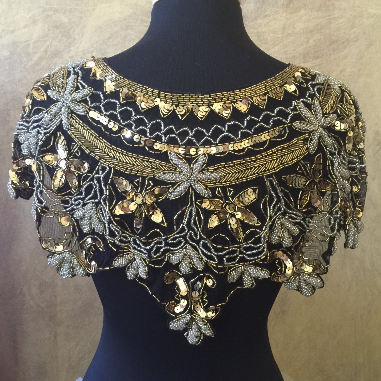 Sequin Glass Beaded & Sequin Lace Collar Shoulder Shrug Shawl