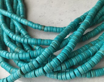 3x6mm Turquoise Magnesite Heishi Beads, 15.5" strand