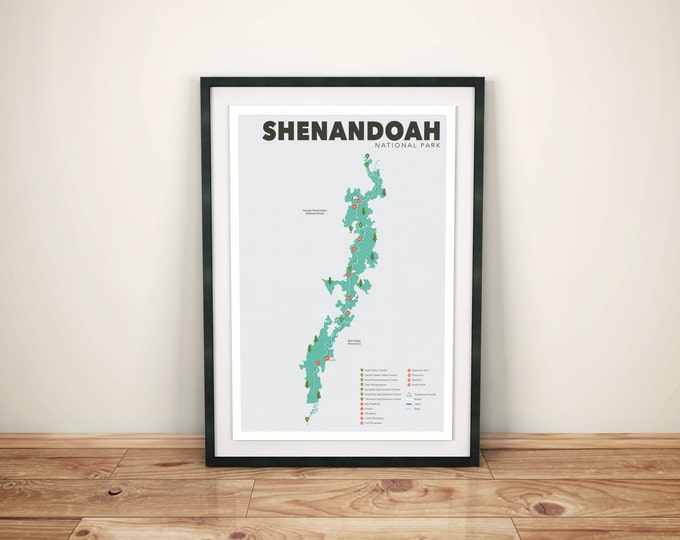 Shenandoah National Park Map, Shenandoah, Outdoors print, Explorer Wall Print