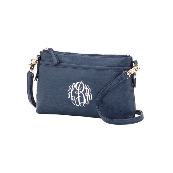 Monogrammed Navy Blue Handbag Crossbody Purse by GiftsHappenHere