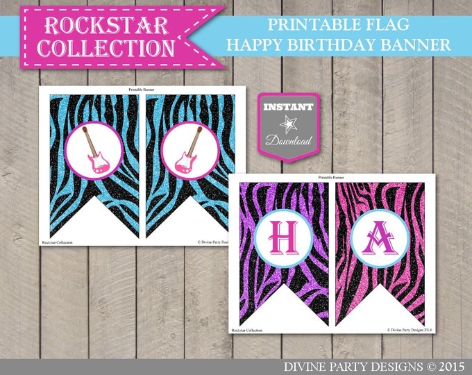 SALE INSTANT DOWNLOAD Rockstar Happy Birthday Banner / Printable / Girl's Party / Rockstar Collection / Item #702