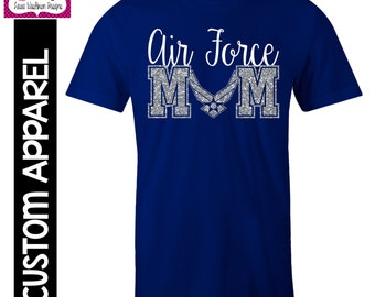 CUSTOM APPAREL: Custom Air Force MOM T-Shirt with Glitter