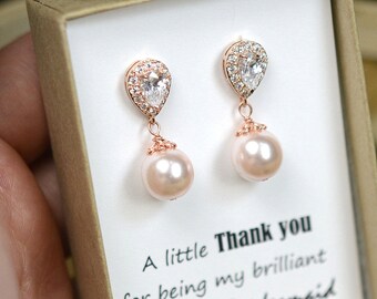 Wedding Pearl Drop Earrings Pearl Earrings Ivory Pearl Bridal Earrings Bridal Jewellery Blush Pink Pink Bridesmaid earrings bridesmaid gift