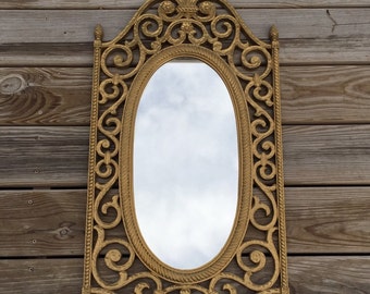 vintage ornate gold mirror, large decorate mirror, syroco