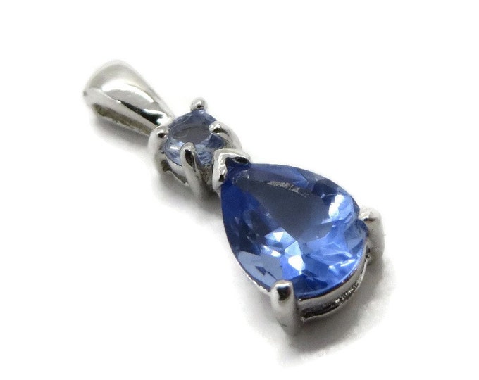 Blue Topaz Drop Pendant, Vintage Sterling Silver Pear Shaped Pendant