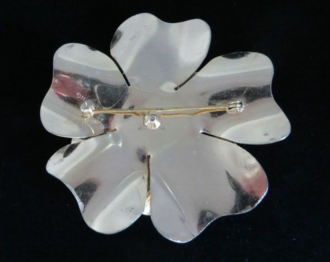 Sterling Silver Flower Brooch, Vintage Topaz Studded Large Pin