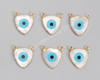 Wholesale New Design Gold Plated Triangle Natural White Shell Evil Eye Connector Turquoise Greek Eye Charm Gemstone Making Jewelry G0924