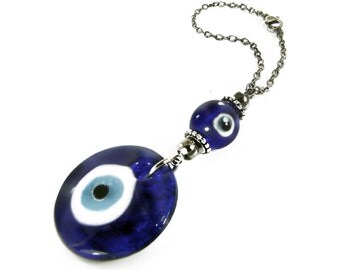 Rearview Car Mirror Charm, Evil Eye Car Mirror Ornament, Blue Glass Eye Bead and Charm, Car Decoration, New Car Gift