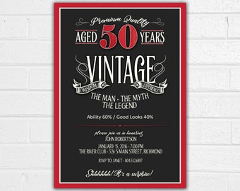 50th Birthday Invitation for Men - JPEG printable - Aged to Perfection - Over the Hill Birthday - Mens 50th Birthday - Whiskey Label