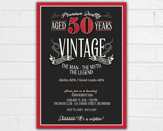 50th Birthday Invitation for Men JPEG printable Aged to