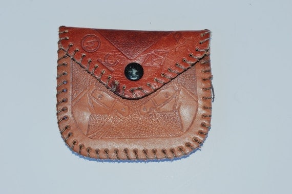 Items similar to Cowboy and Western Leather Coin Purse Hand stamped ...