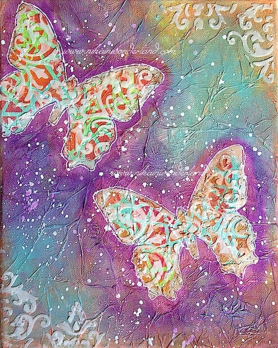 Original Mixed Media Painting Butterflies by NikaInWonderland