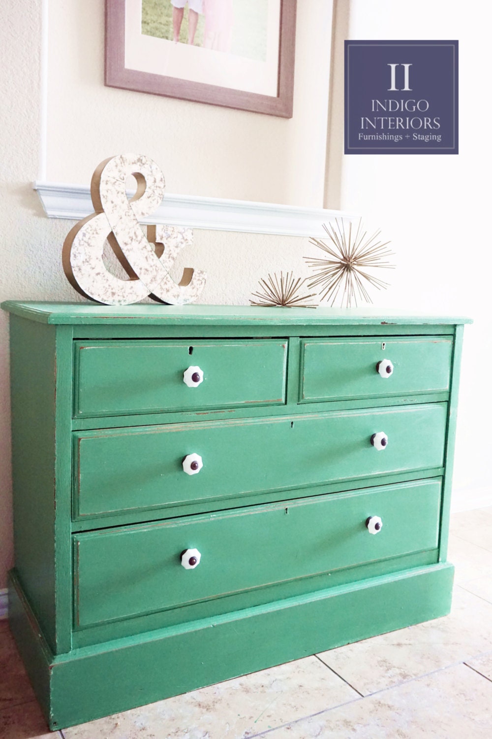 Kelly Green Dresser Chest Changing Table Buffet With Black