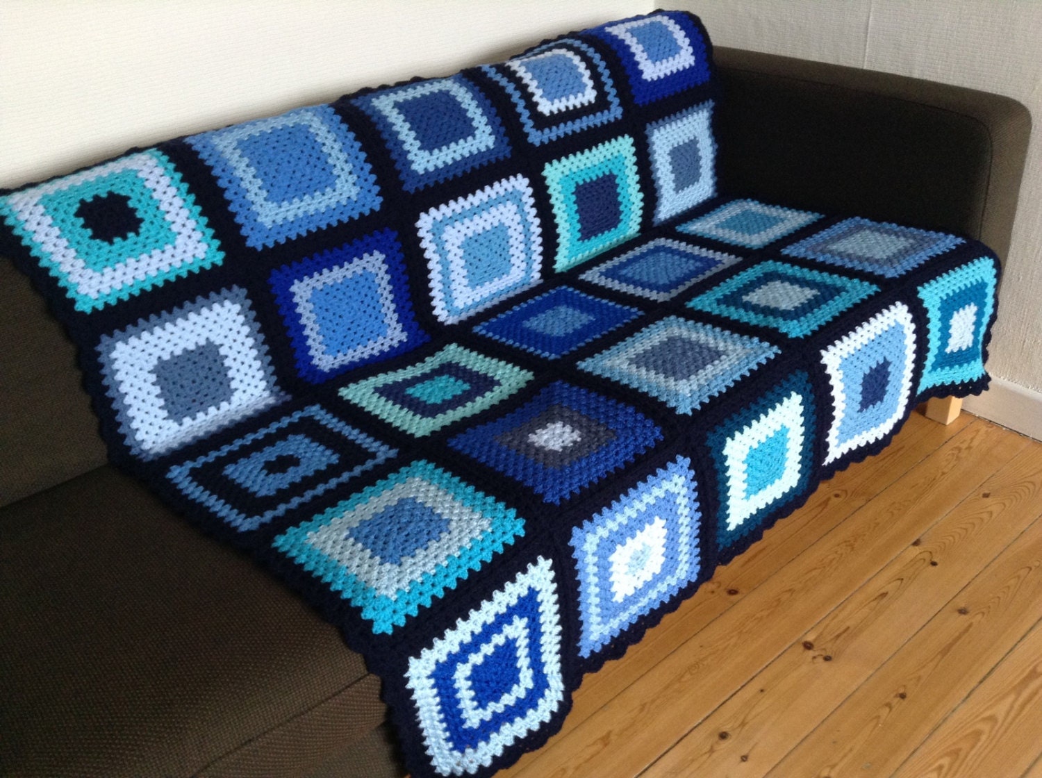 Blue Crochet Blanket Blue Afghan Blanket Blue by PhoenixSmiles