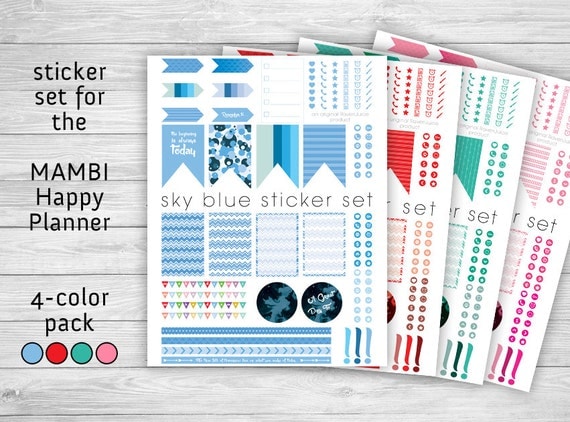 MAMBI Happy Planner Printable Sticker Sheet Blue Turqouise