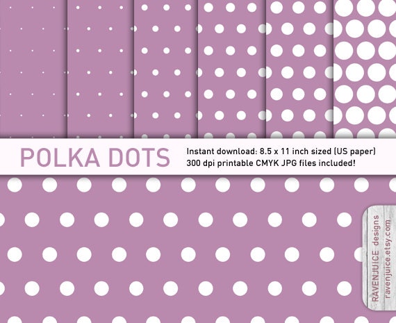 Polka dot paper pack digital paper purple 6 styles printable