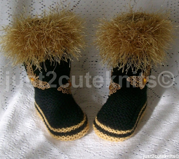 Hand Knitted Baby Girls Knee High Booties/Boots