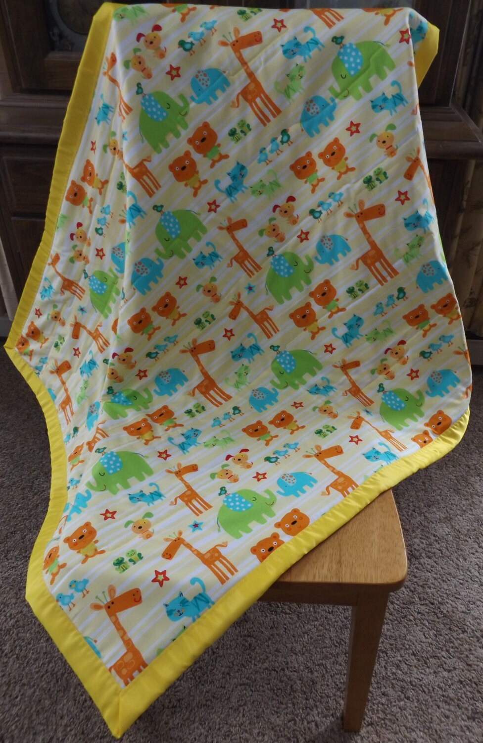 Fun Whole Cloth Baby Quilt Satin Binding Large Crib Blanket