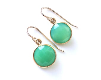 Chrysoprase Earrings, Mint Green Earrings, Gold