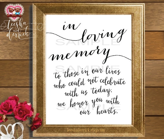 Instant download Printable In Loving Memory Wedding Memorial