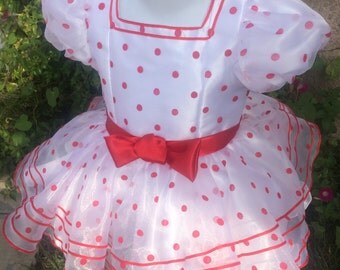 Petty Shirley Temple Dress, White Polka Dot Dress, Toddler Festive Theme, Girl Gown, Fashion Dress