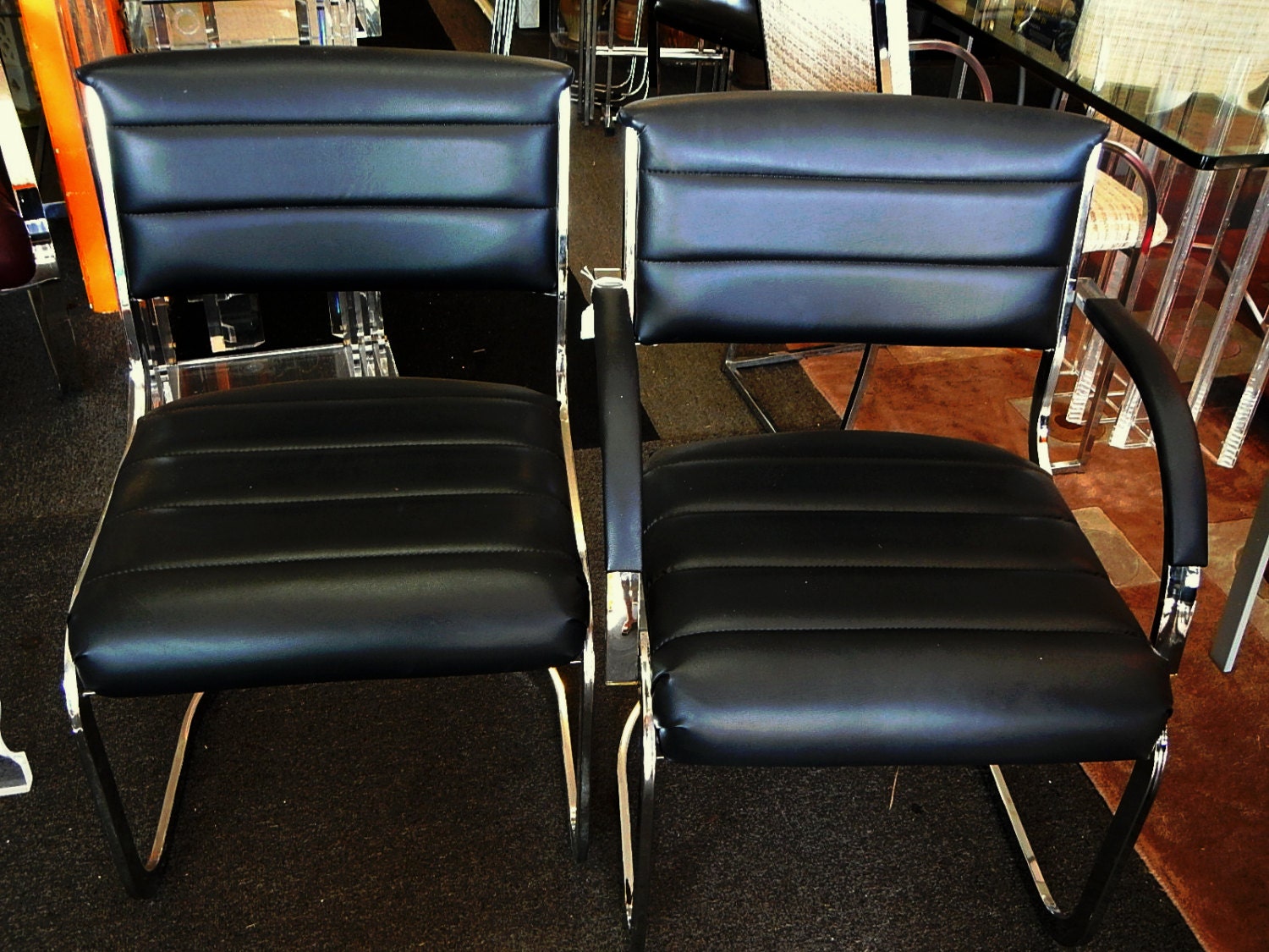 6 Chrome and Black Vinyl Chairs Haute Juice