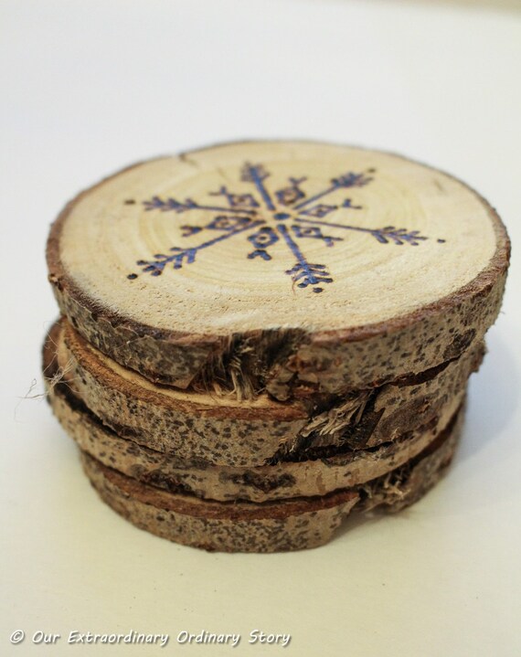 Tree Branch Wood Burned Christmas/Holiday Coasters