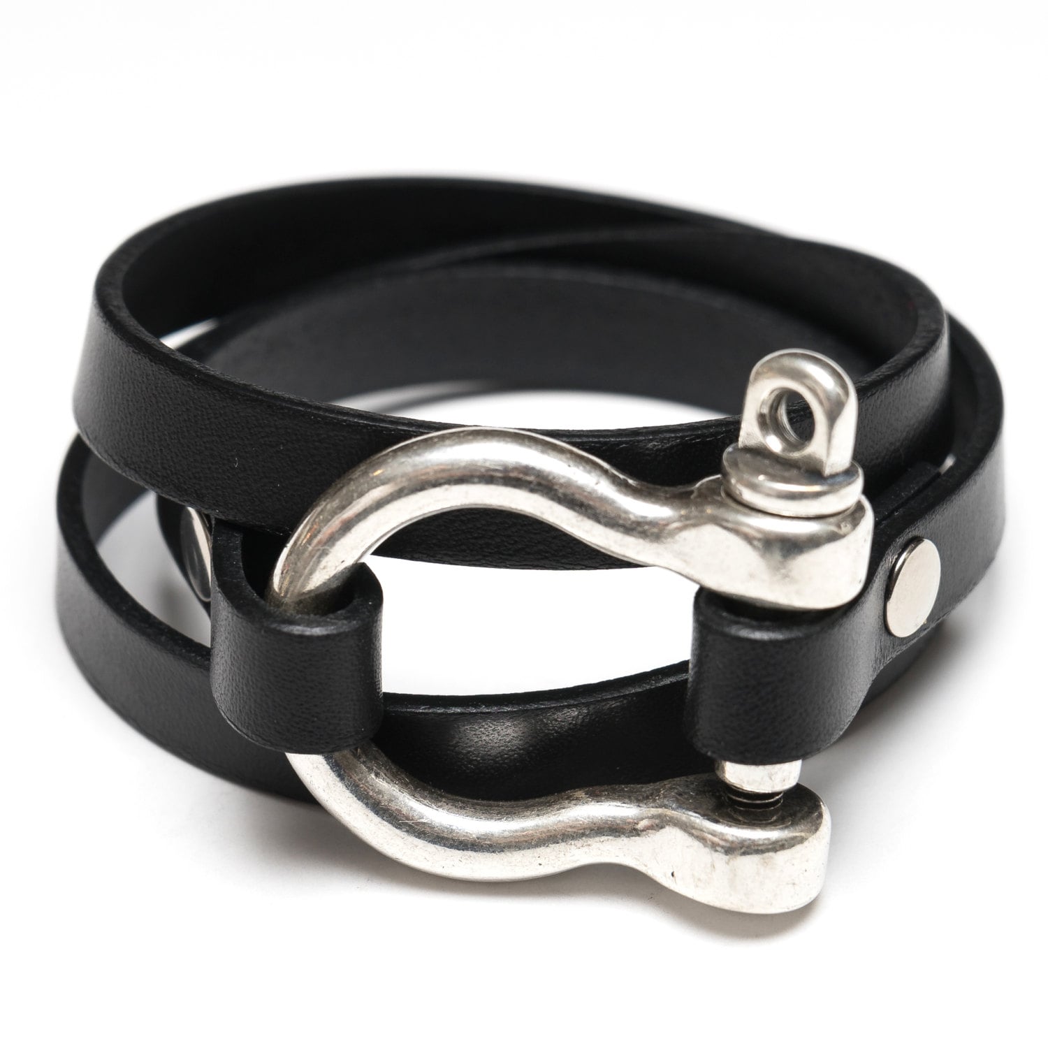Silver Shackle Bracelet / Nautical Shackle Bracelet / Black