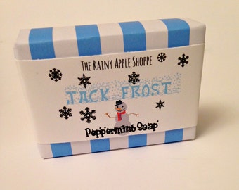 Peppermint soap, christmas soap, jack frost soap, handmade soap, white soap,peppermint oil soap, christmas gifts, stocking stuffers