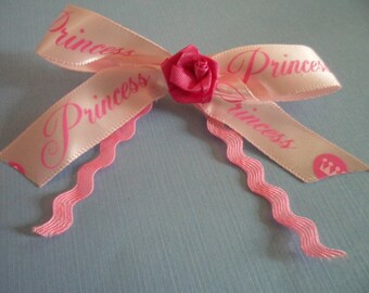 Hand Made Ribbon Barrett Hair Clip Pink Princess Rose Flower Cute Bow for Girl