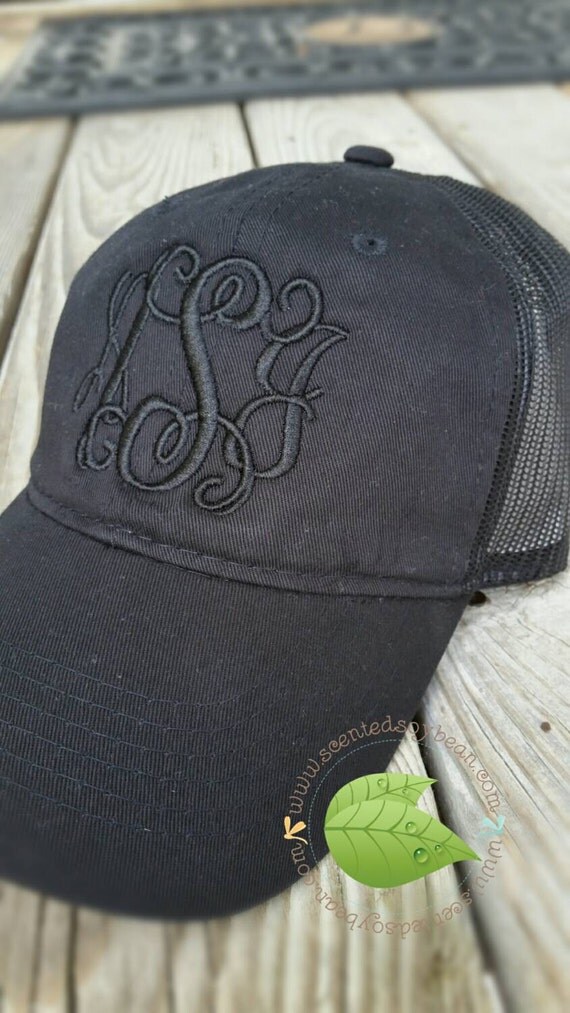 Black/Black Embroidered Trucker Hat Monogram Trucker Cap.