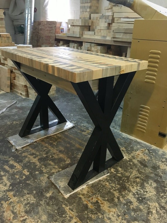 Custom blues stained pine butcher block island