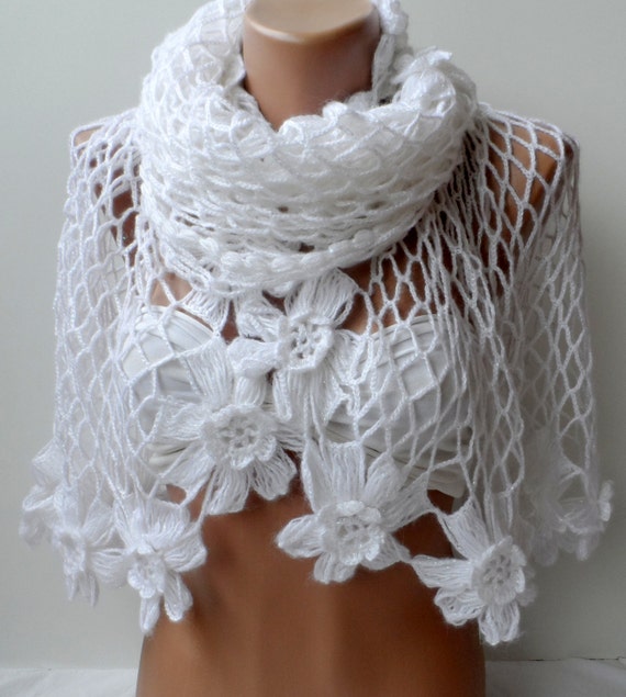 White Crocheted Shawl White Handmade Shawl Bridal White 4083