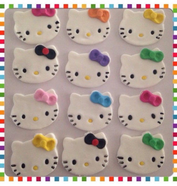 12 Edible Fondant Hello Kitty cupcake toppers by LuliSweetShop