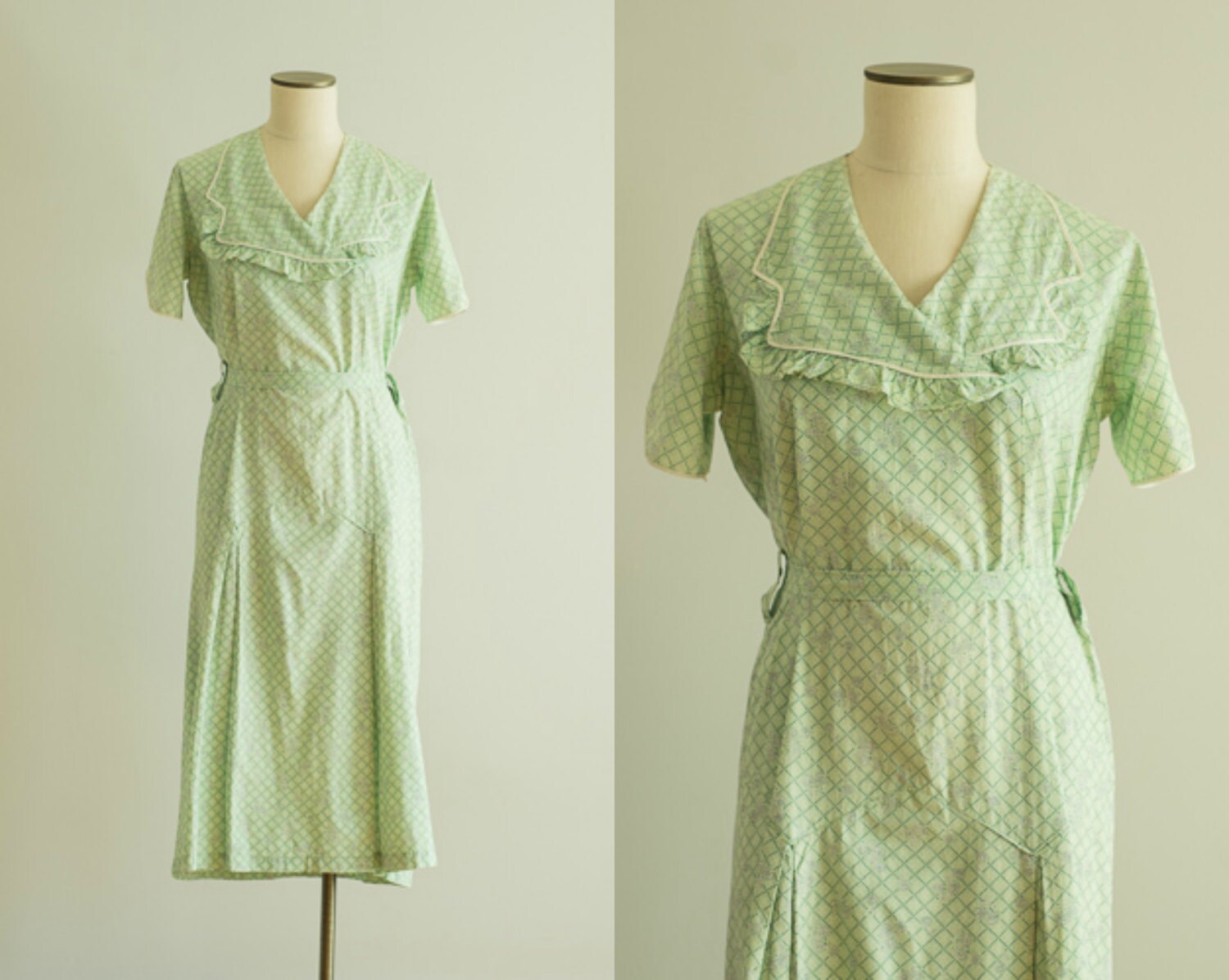 vintage 1930s dress / 30s cotton house dress / large / Dust