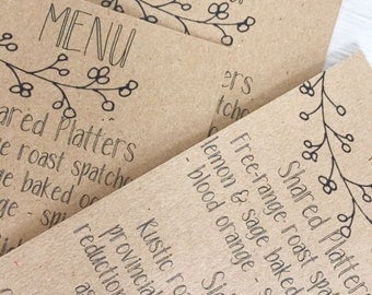 Wedding menu cards - kraft menu cards - rustic menu cards