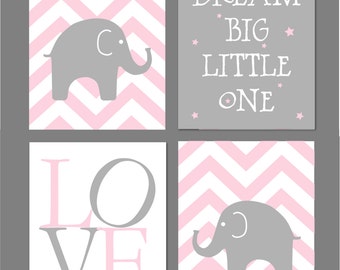 Pink and Grey Nursery, Dream Big Little One, Elephant Nursery Decor, Baby Girl Nursery Wall Art, Pink and Gray, Printable Nursery 8