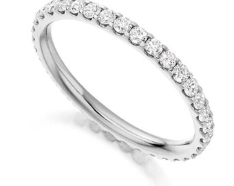 White Sapphire Eternity Band 2mm Pave Sapphire Matching Eternity Band 14K Full Eternity Wedding Band Sapphire Birthstone Stacking Ring