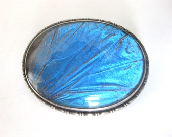 Victorian Sterling Silver & Rock Crystal Quartz Morpho Butterfly Pin