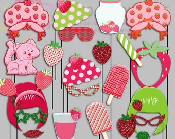 Vintage Strawberry Girl Party Photo Booth Props, Old School Strawberry