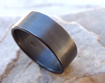 mens wedding ring, flat silver ring, silver wedding band, personalized mens ring, black silver ring promise ring silver mens ring minimalist