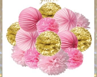 Blush Pink Ivory and Gold Sugar and Spice Pom Poms and