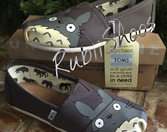 Women's Toms- Ash Toms- My Neighbor Totoro- Studio Ghibli- Anime Toms- hand painted- Custom Shoes- Childhood- Gift