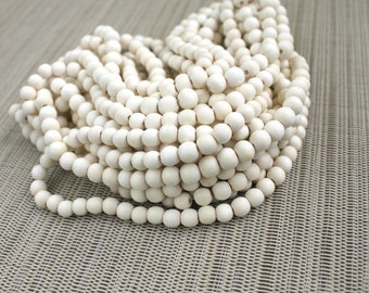 6mm Cream Ivory White Wood Beads - Bleached - 15 inch strand