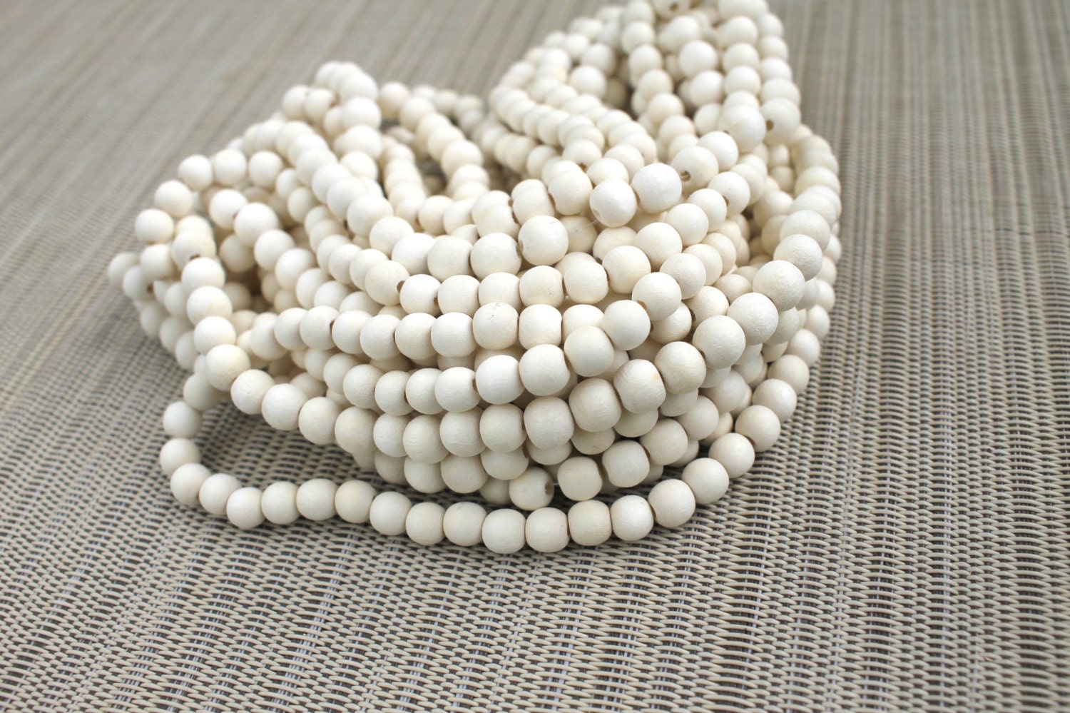 6mm Cream Ivory White Wood Beads Bleached 15 inch strand