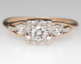 1950s Engagement Ring - Vintage Engagement Ring - Vintage Diamond Ring - Illusion Set - 14K Gold - WM10391