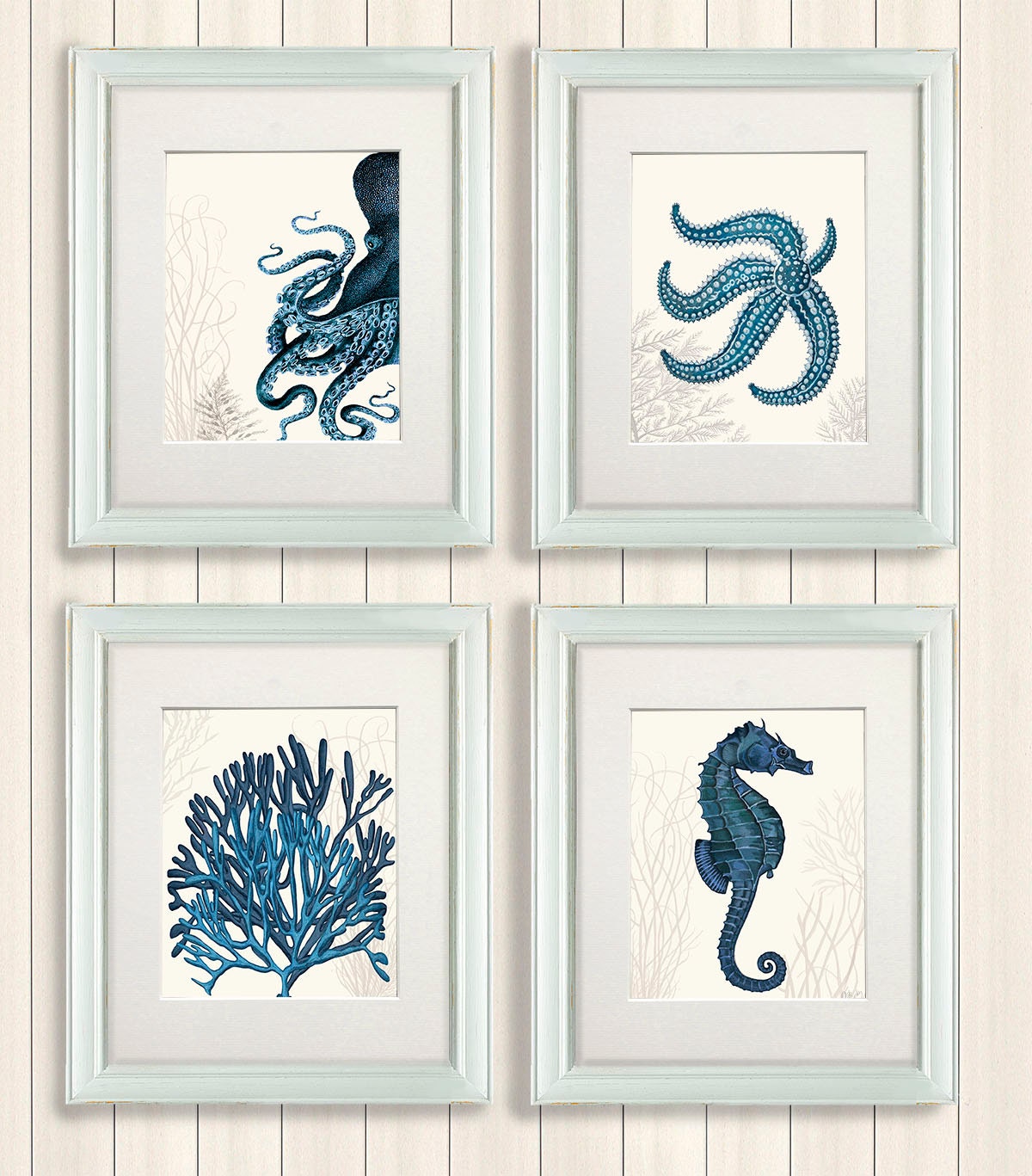 Nautical Bathroom wall art Set of 4 blue nautical by NauticalNell