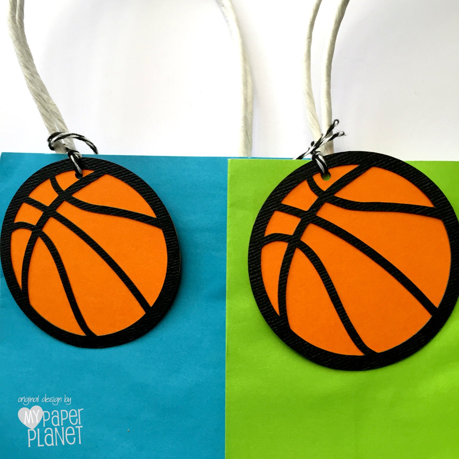 Basketball Gift Tags. Round basketball shape in orange and