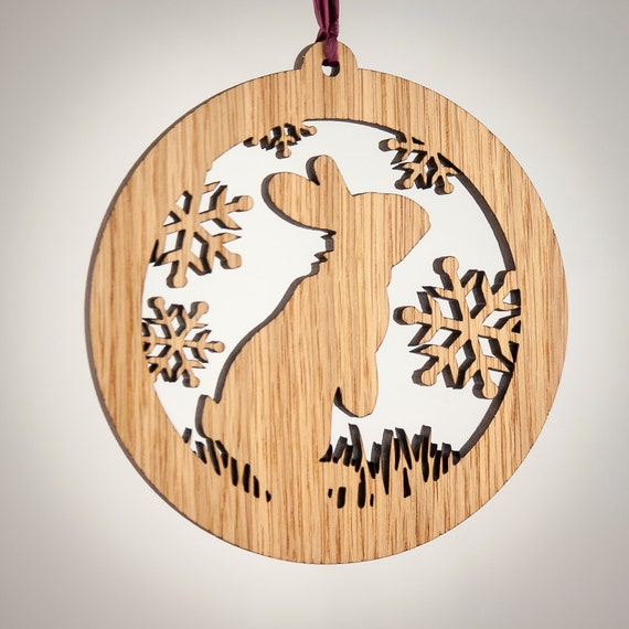 Rabbit Christmas Wood Ornament Woodland Animal by LadyMaggies